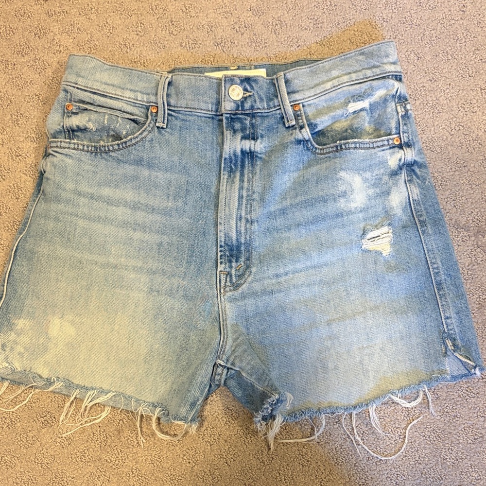 MOTHER Light Blue Distressed Jean Shorts